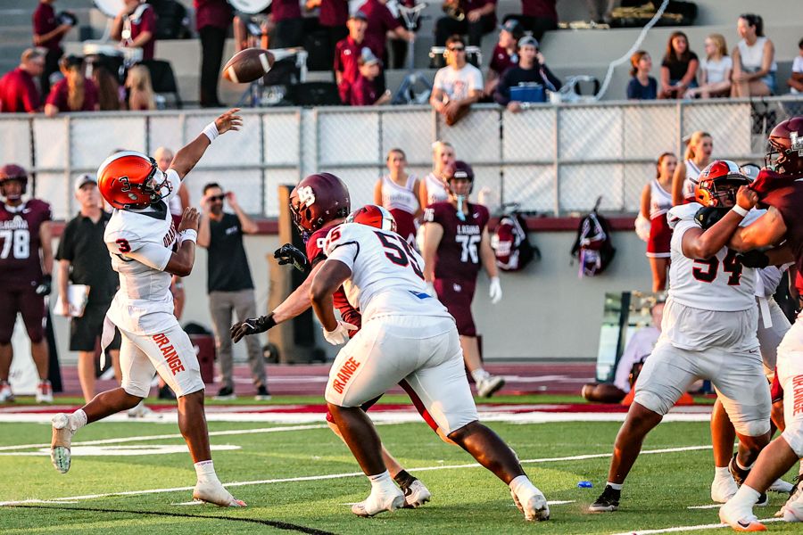 Orange Panthers edge rusher off the ball