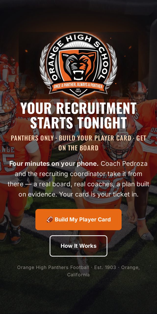 Recruiting HQ — the Build My Player Card button